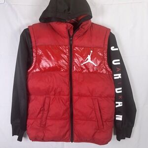 Michael Jordan Hooded Puffer‎ Vest/Jacket Size Youth Medium Red/Black